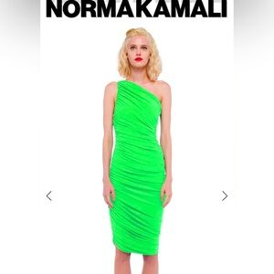 Norma Kamali one shoulder neon green dress NWT